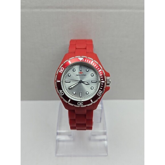 Seapro SP3214 Spring Red Quartz Womens Watch Silicone 36mm New Battery WR30M - Picture 1 of 8